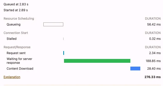 The duration of the third request (renewing the access token) without optimizations