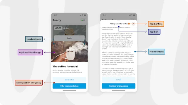 An overview of the multi-page scrollable bottom sheet UI design