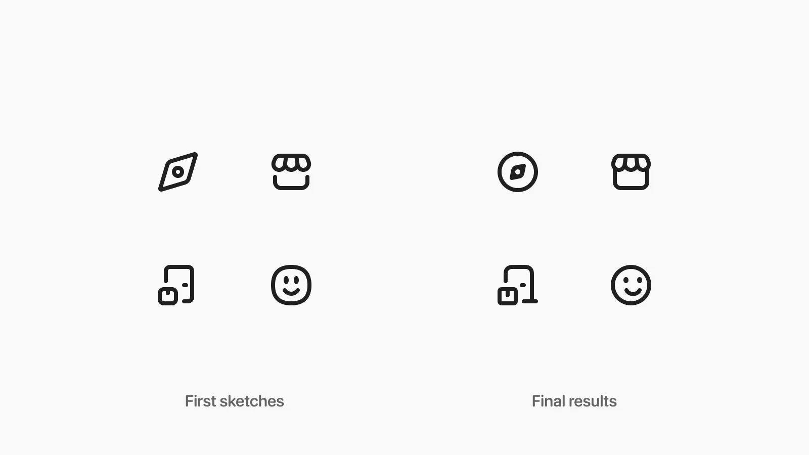 Wolt first icon sketches vs final results