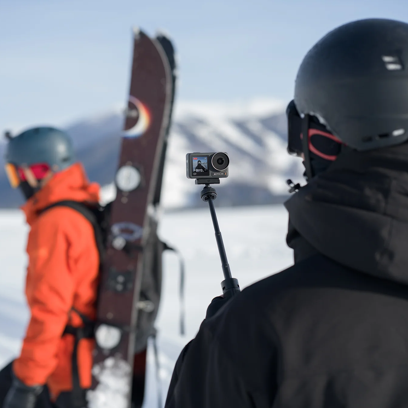 DJI Osmo Action Mini Extension Rod, skiing.