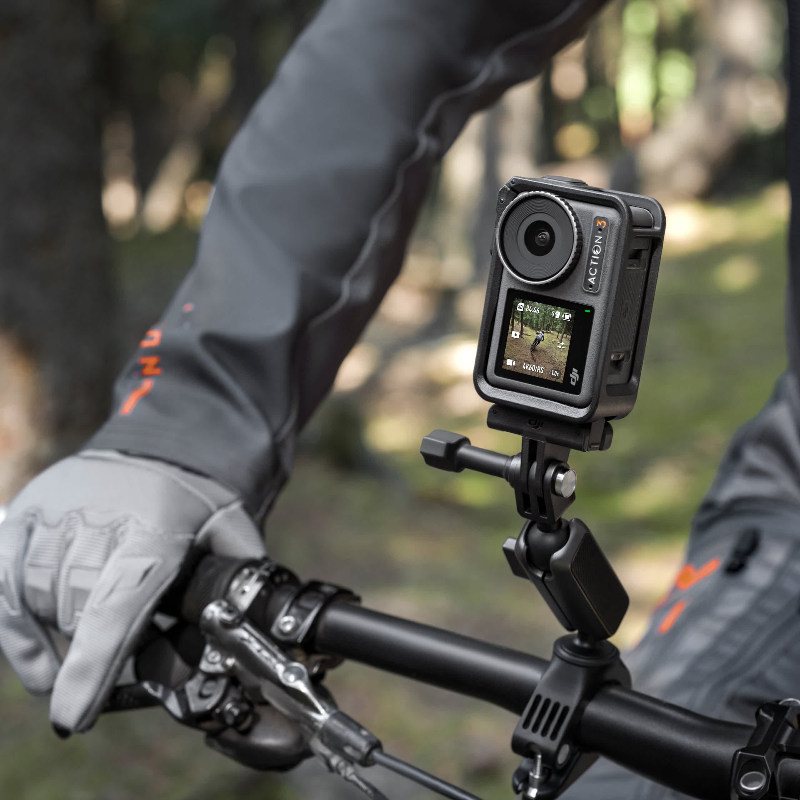 DJI Osmo Action Handlebar Mount attached to a bike.