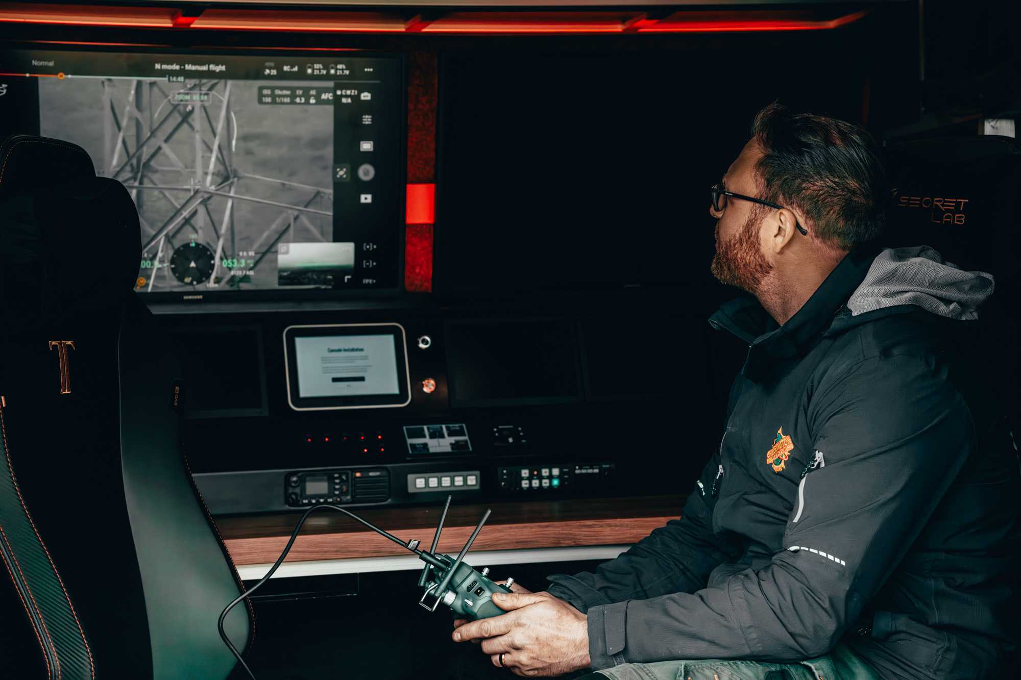 Drone inspecting critical infrastructure