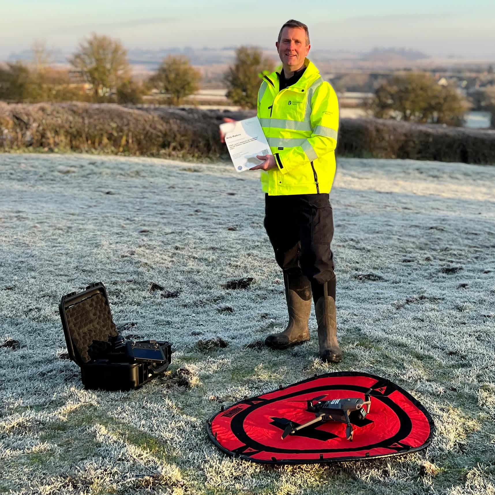 Andy Watkins, Environment Agency, with his Ofqual-regulated Level 5 Award for drone managers.