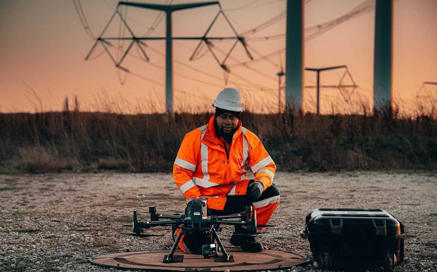 Drone surveying a construction site