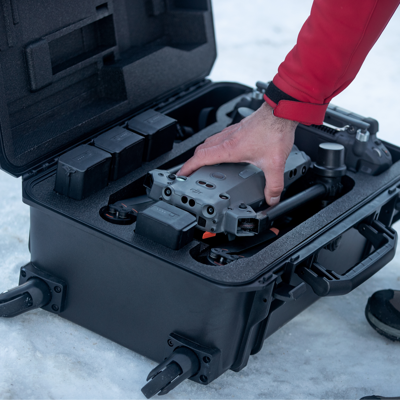 DJI M30 being packed into a bag.