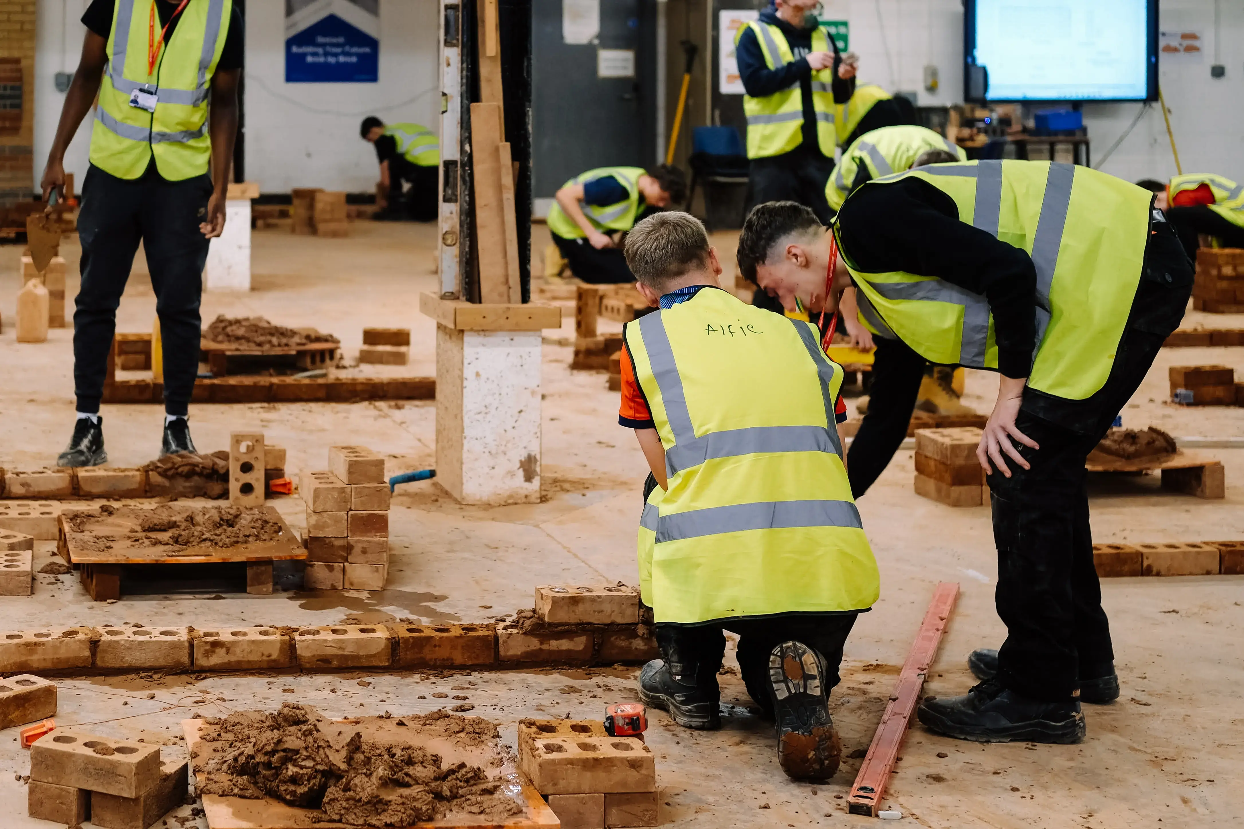 Ibstock Academy students building brick wall at Walsall College