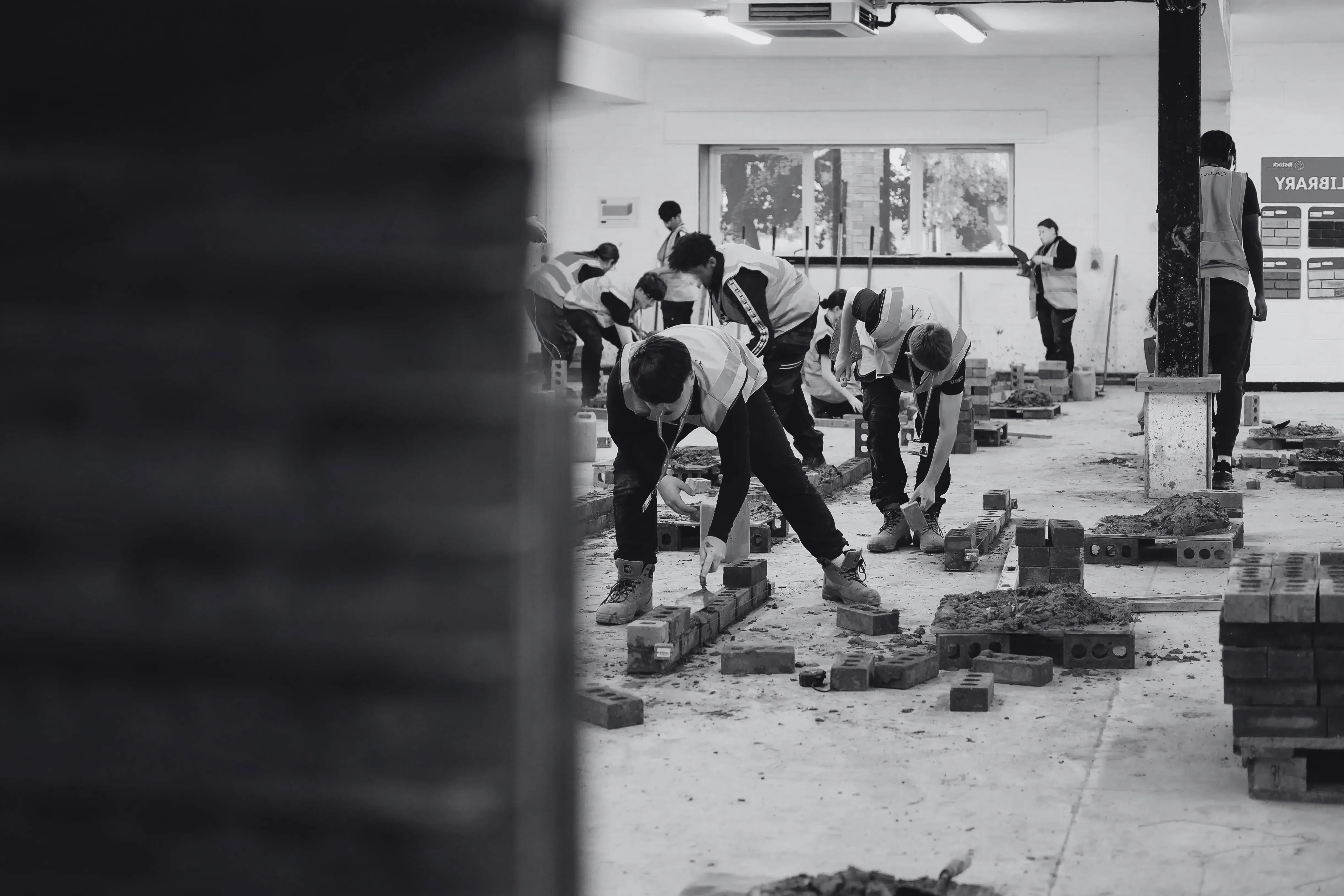 Ibstock Academy students building brick wall at Walsall College