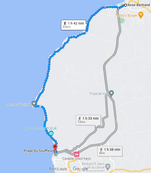 Carte randonnée de Port-Louis jusqu’à Anse-Bertrand