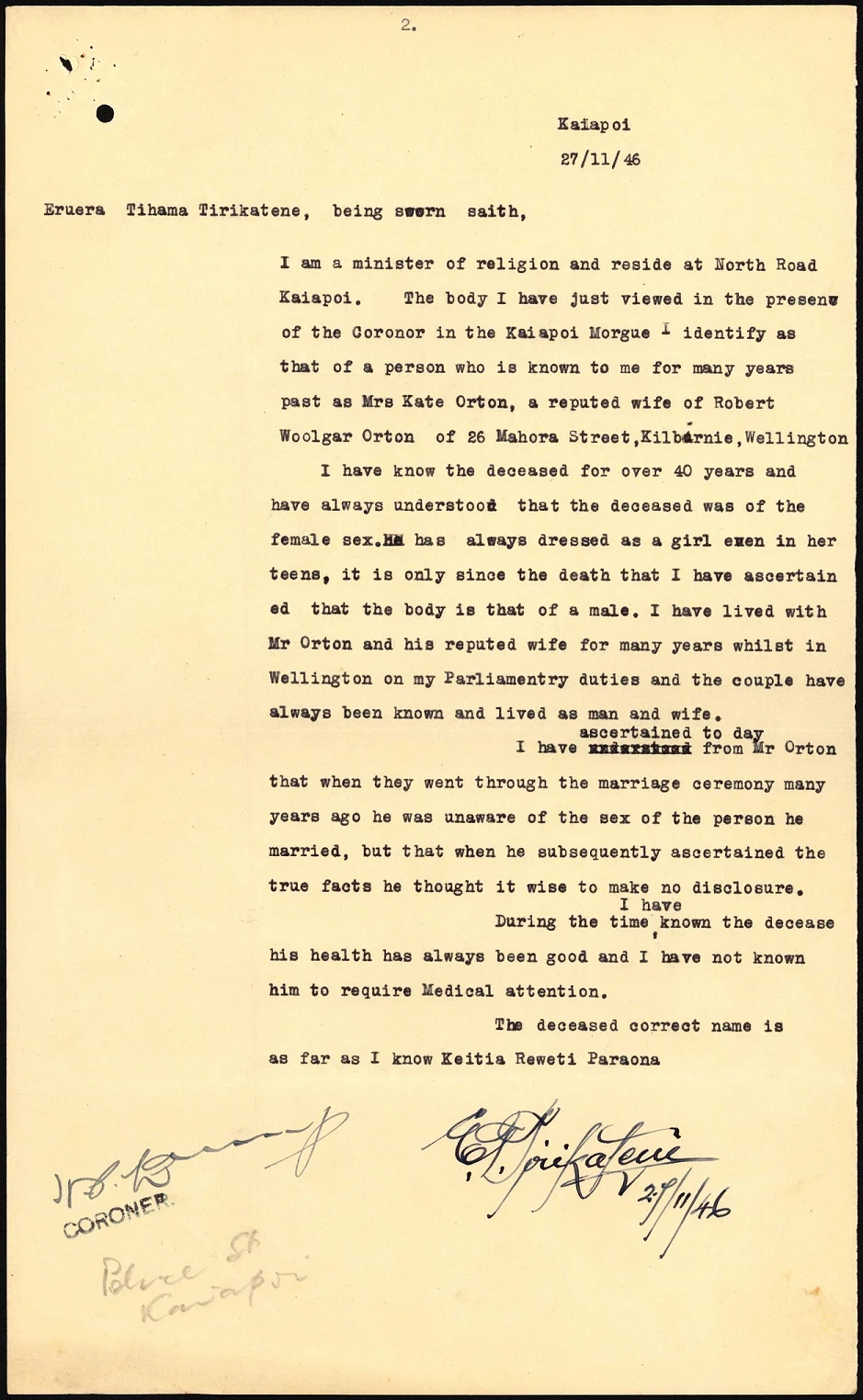 image of page 4 of the Coroner's inquest into the death of Keitia Wiremu Reweti Paraona