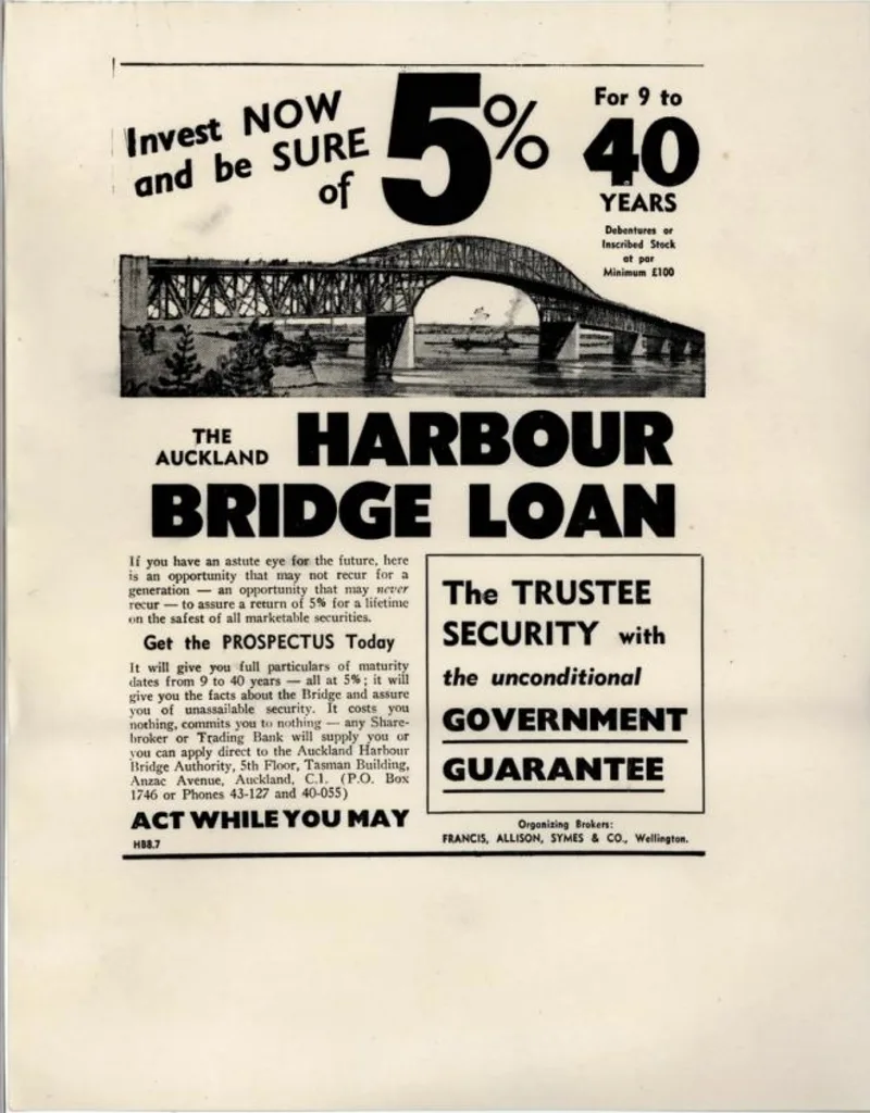 An advertisement for the Auckland Harbour Bridge loan