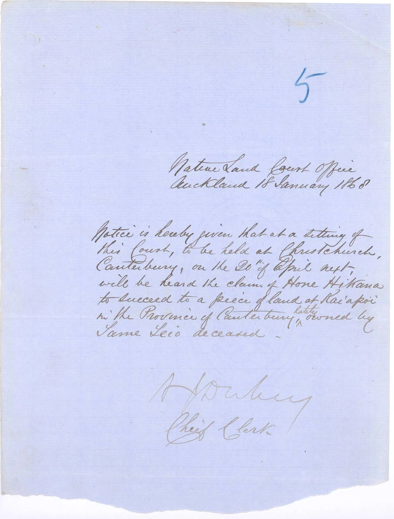 Land Claim by Hone Hikaua - 1868 - Page 1