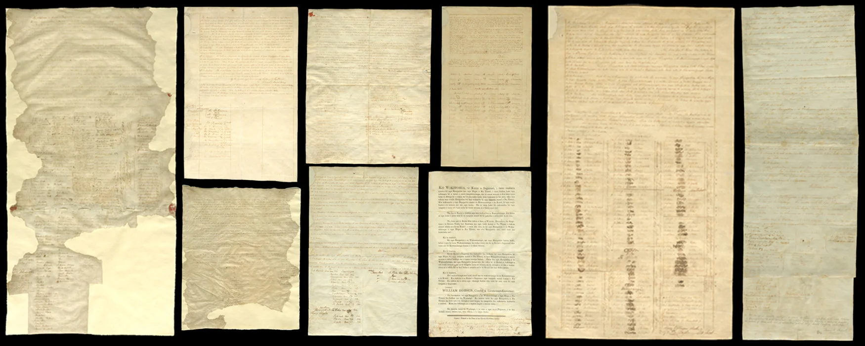 Group of nine documents, seven on old paper and two on parchment with handwritten script and signatures