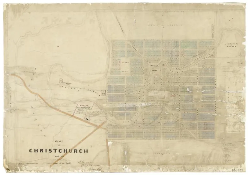 Black map of Christchurch dated 1850