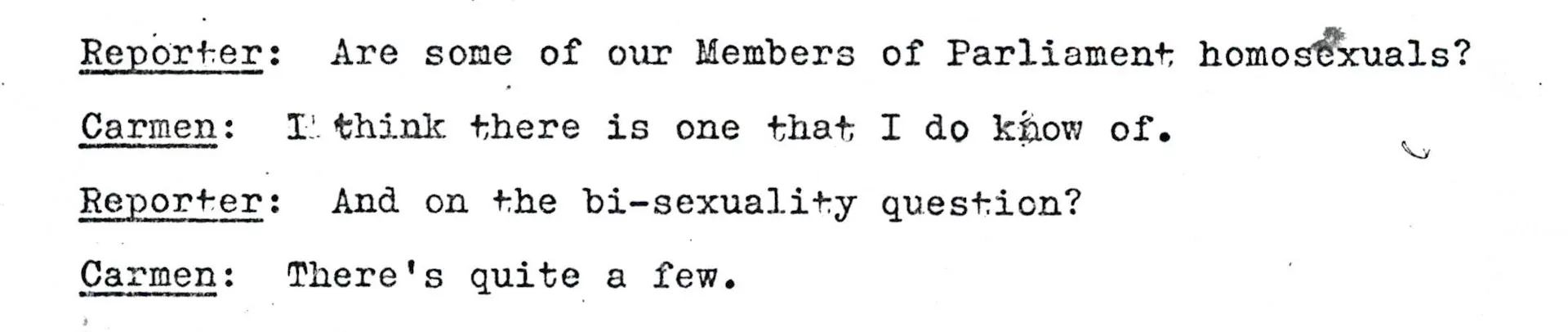 Close up of a television interview transcript.