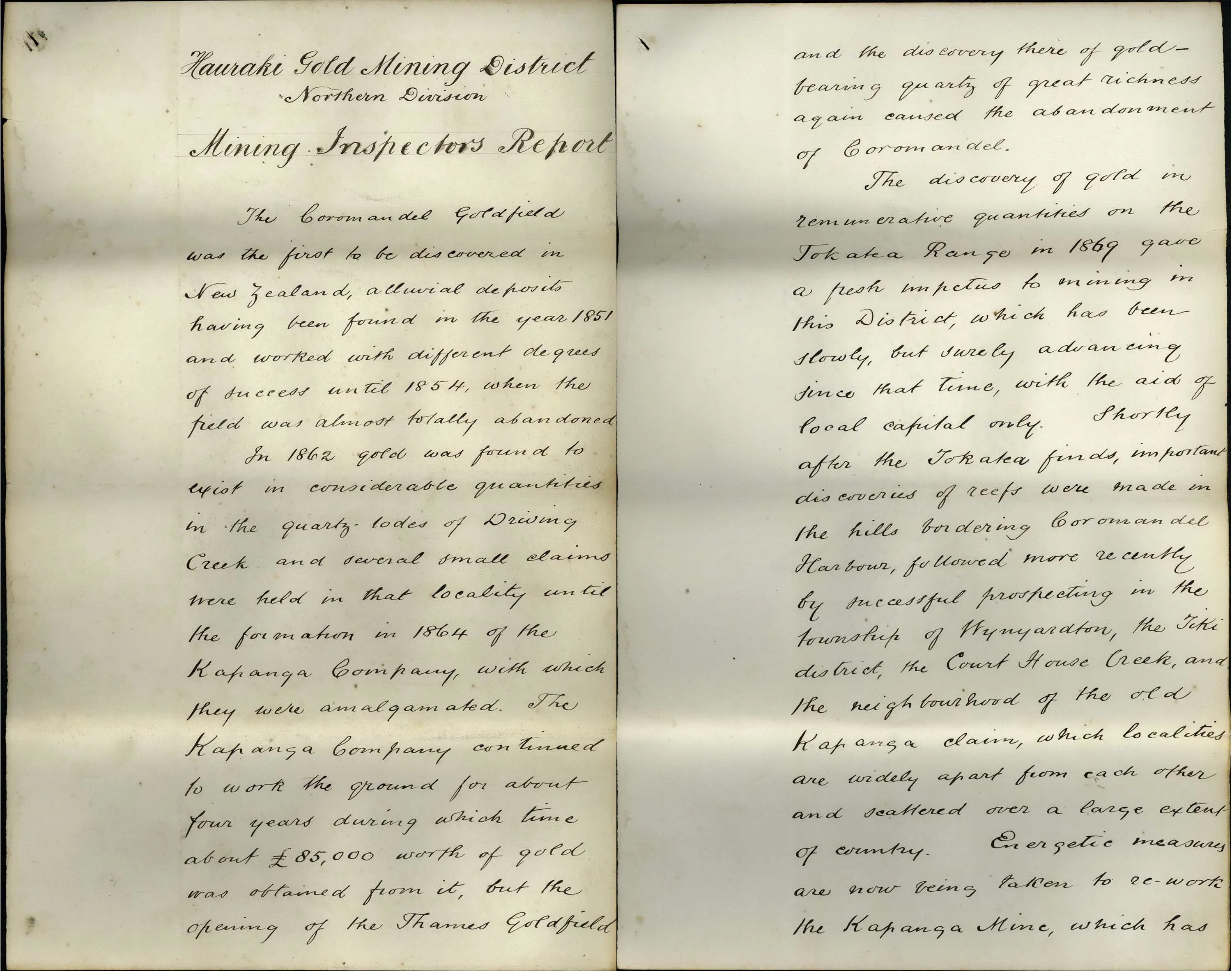 Digitised copy of handwritten mining report