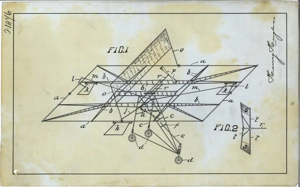 technical drawing of a flying machine