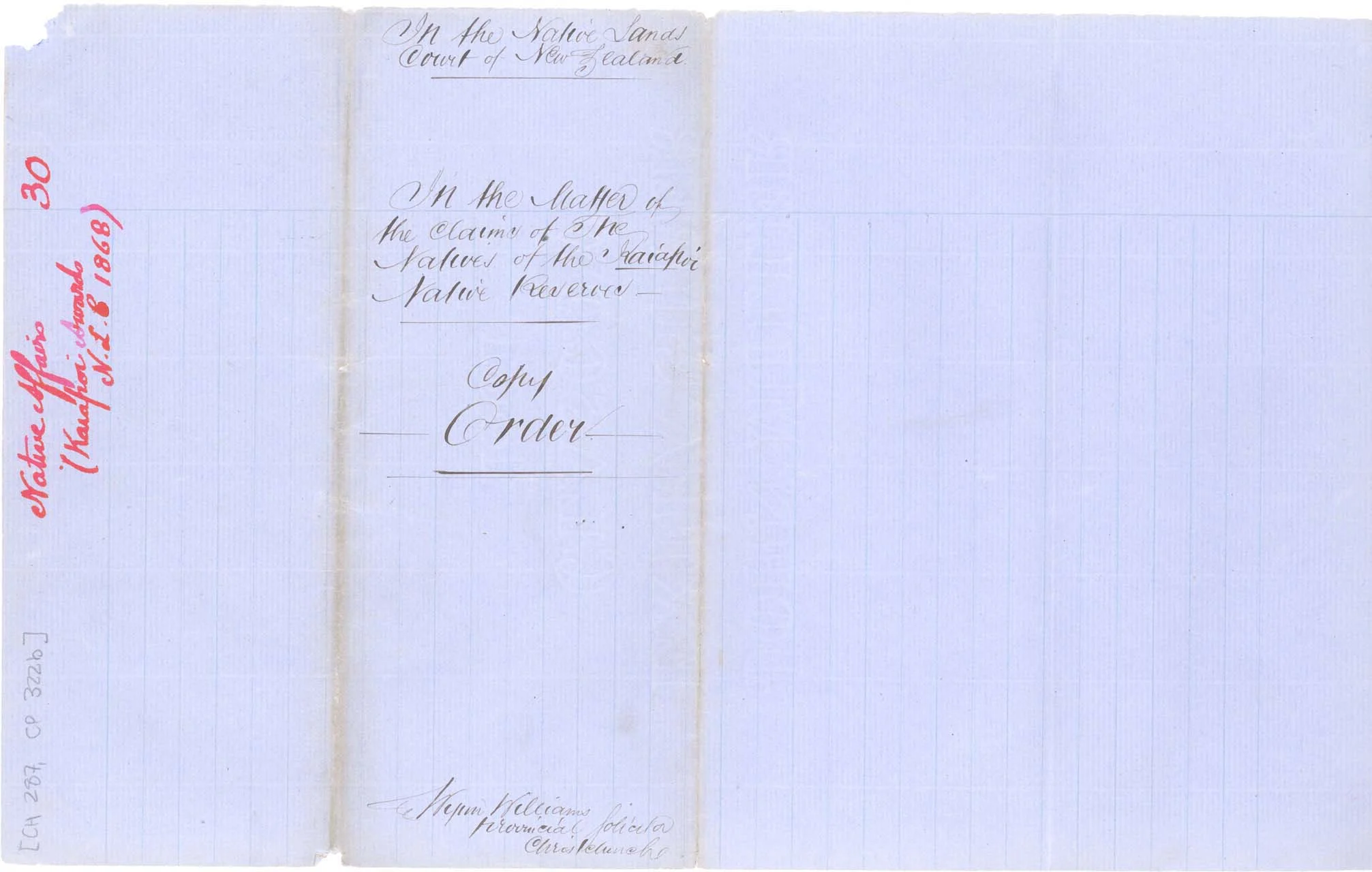 Descriptions - Kaiapoi Reserves Awarded in 1868 - Cover
