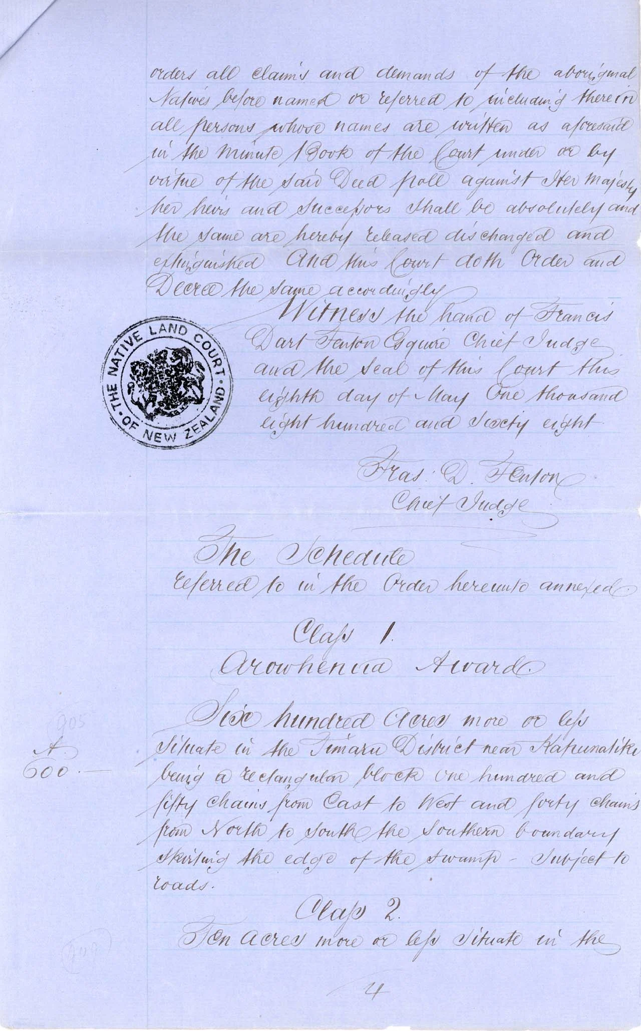 Descriptions Arowhenua Reserves Awarded - 1868 - Page 4
