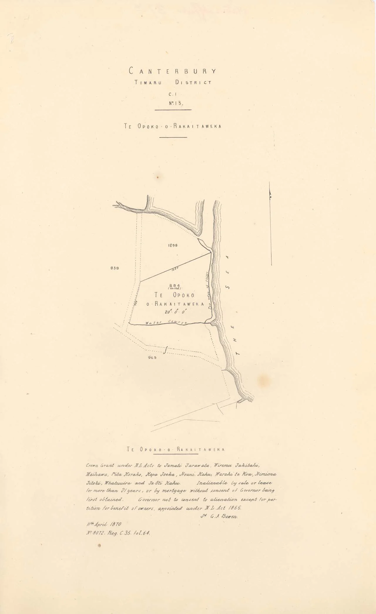 Reserve 884 - Te Upoko o Rakaitaweka - 1870