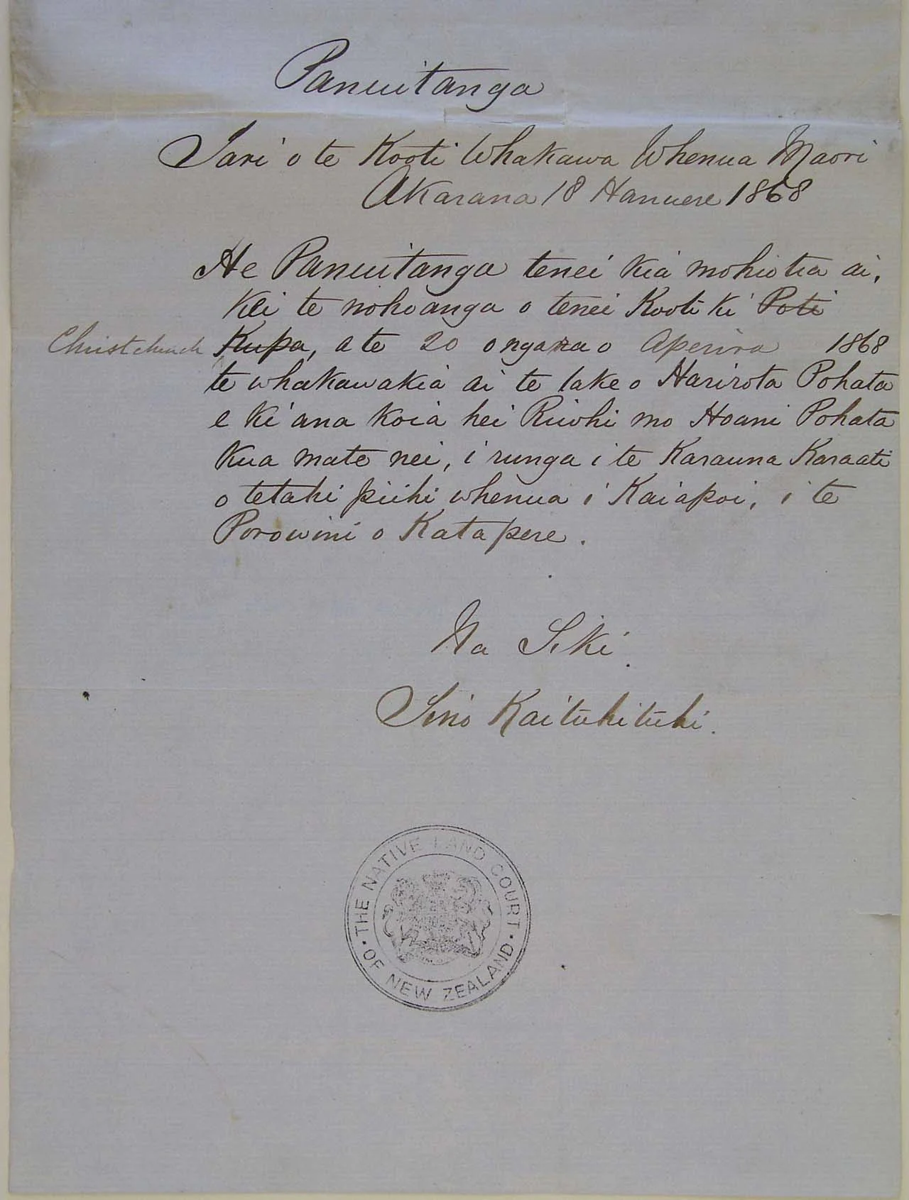 Land claim by Haruata Pohata - 1868 - Bottom