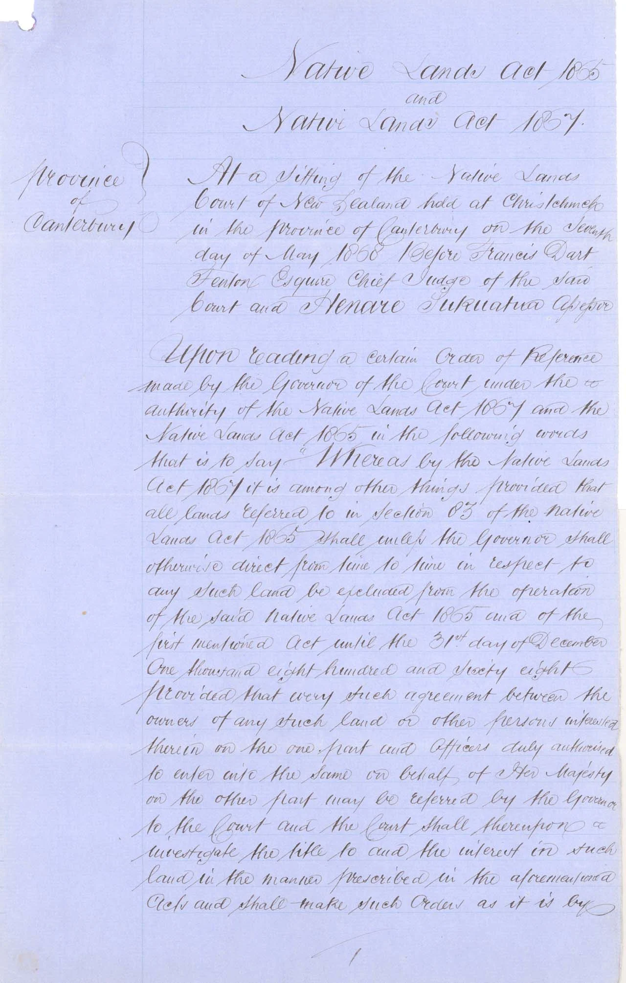 Descriptions - Sth Canterbury Native Land Court Reserves of 1868 - Page 1