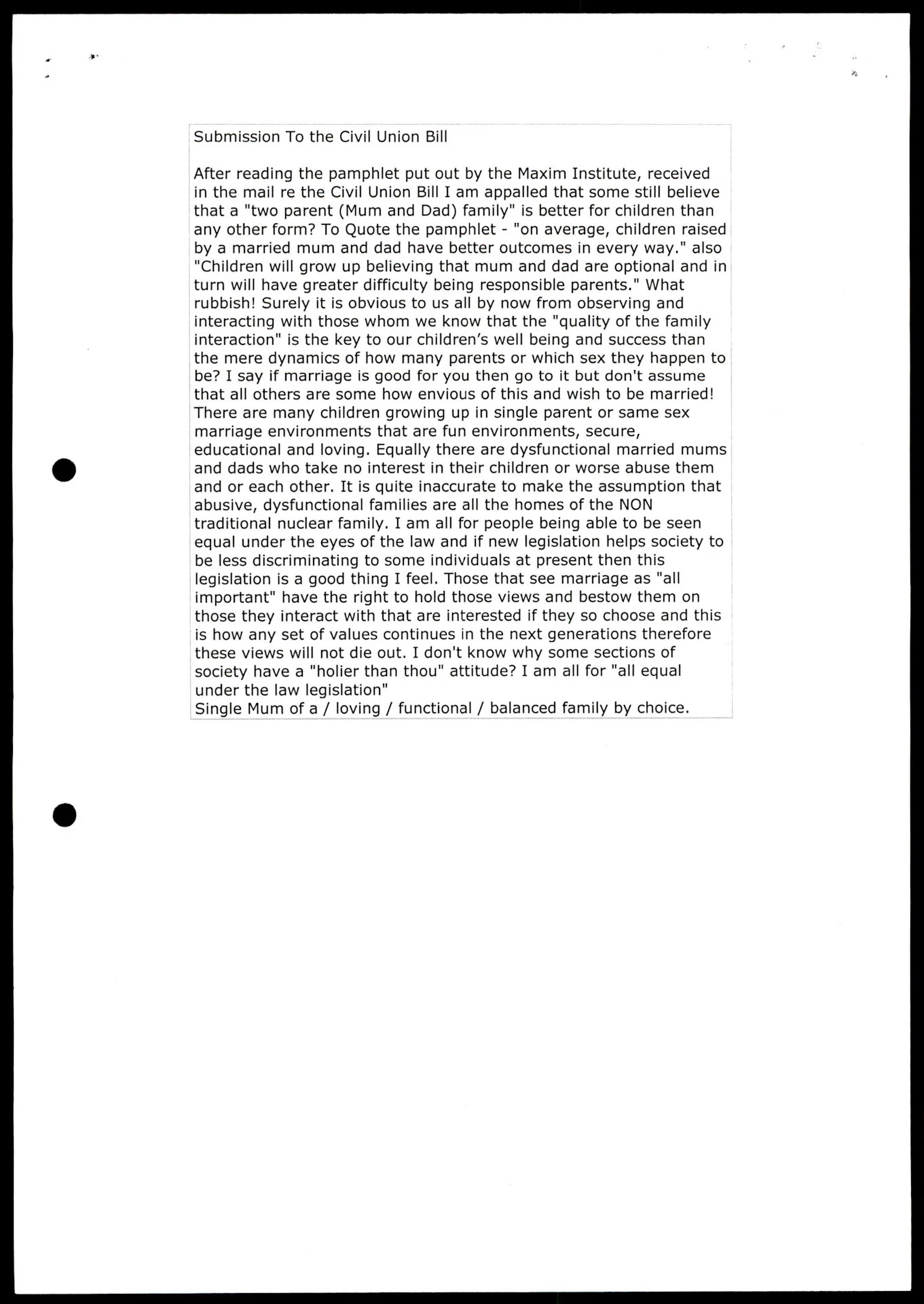 Photocopy of a document.