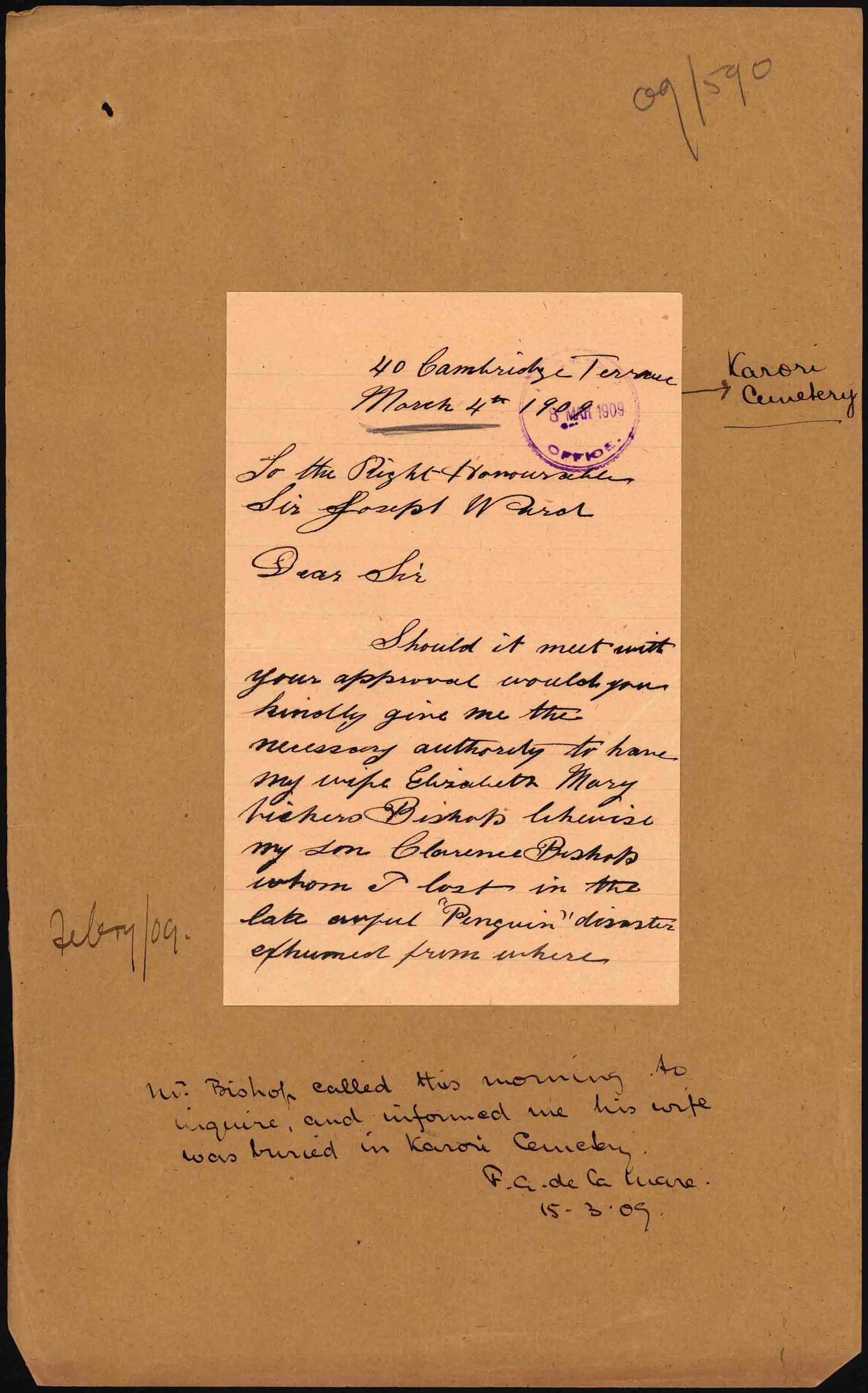 First page of Mr. Bishop’s letter