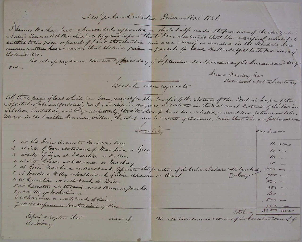 Purchases from Poutini Maoris [sic] [Lists of Reserves] - 1861