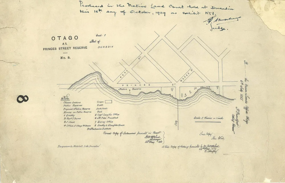 old map showing street layouts in otago
