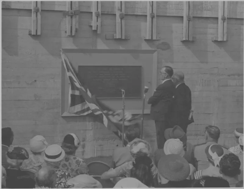An image of Prime Minister Rt Hon Sydney Holland unveiling the foundation stone.