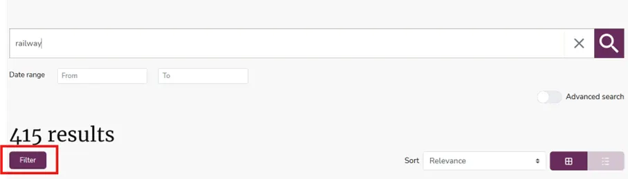 The search filter is on the left of the results page.