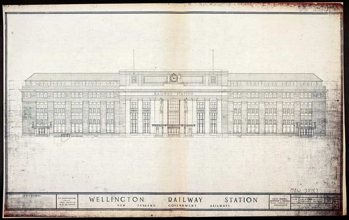 Plan showing facade of Wellington Railway Station