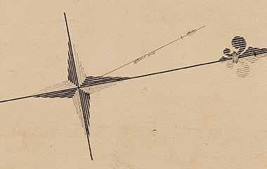 A close up of compass points on an old map