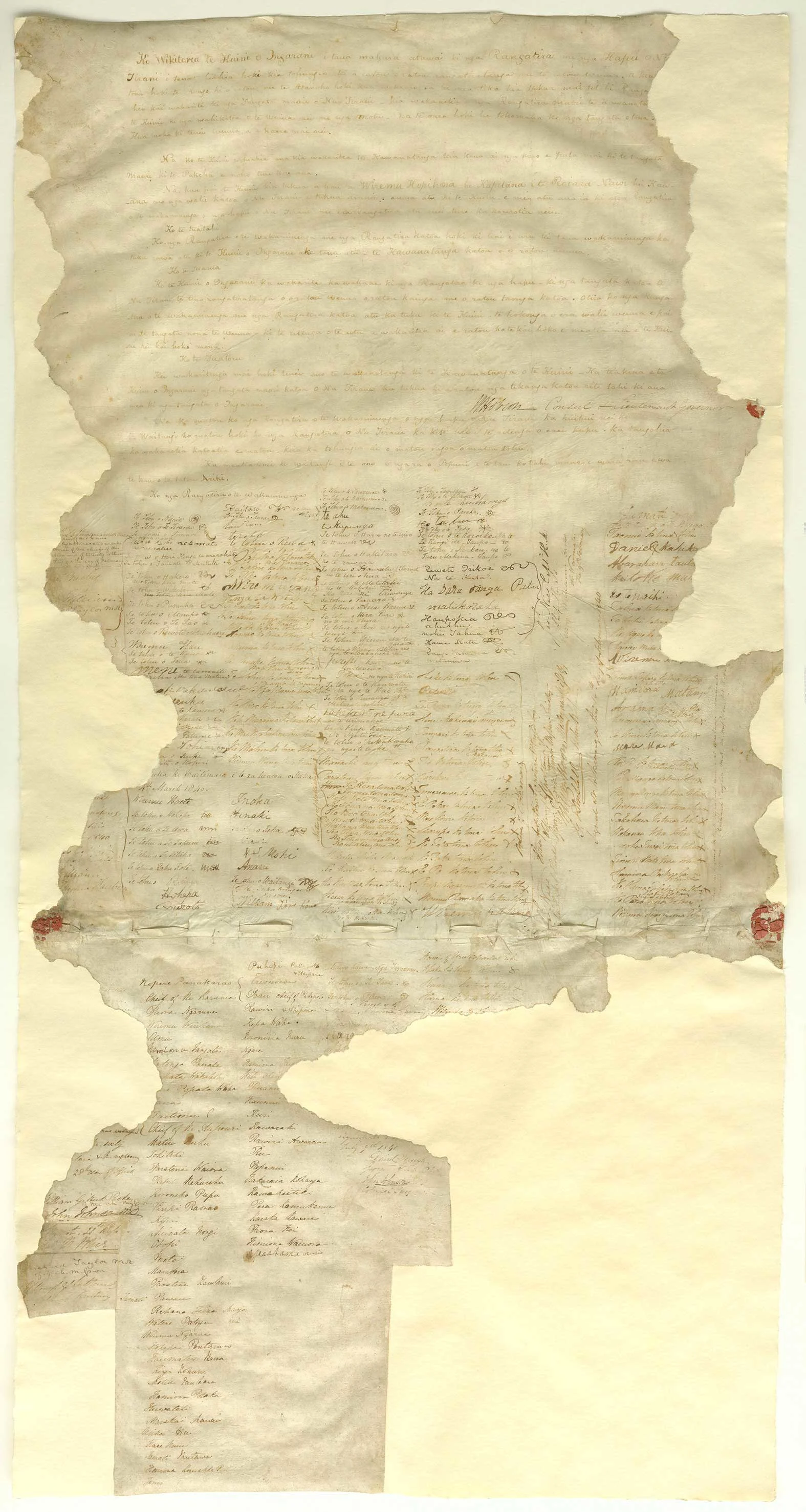 Sheets of parchment stitched together with   