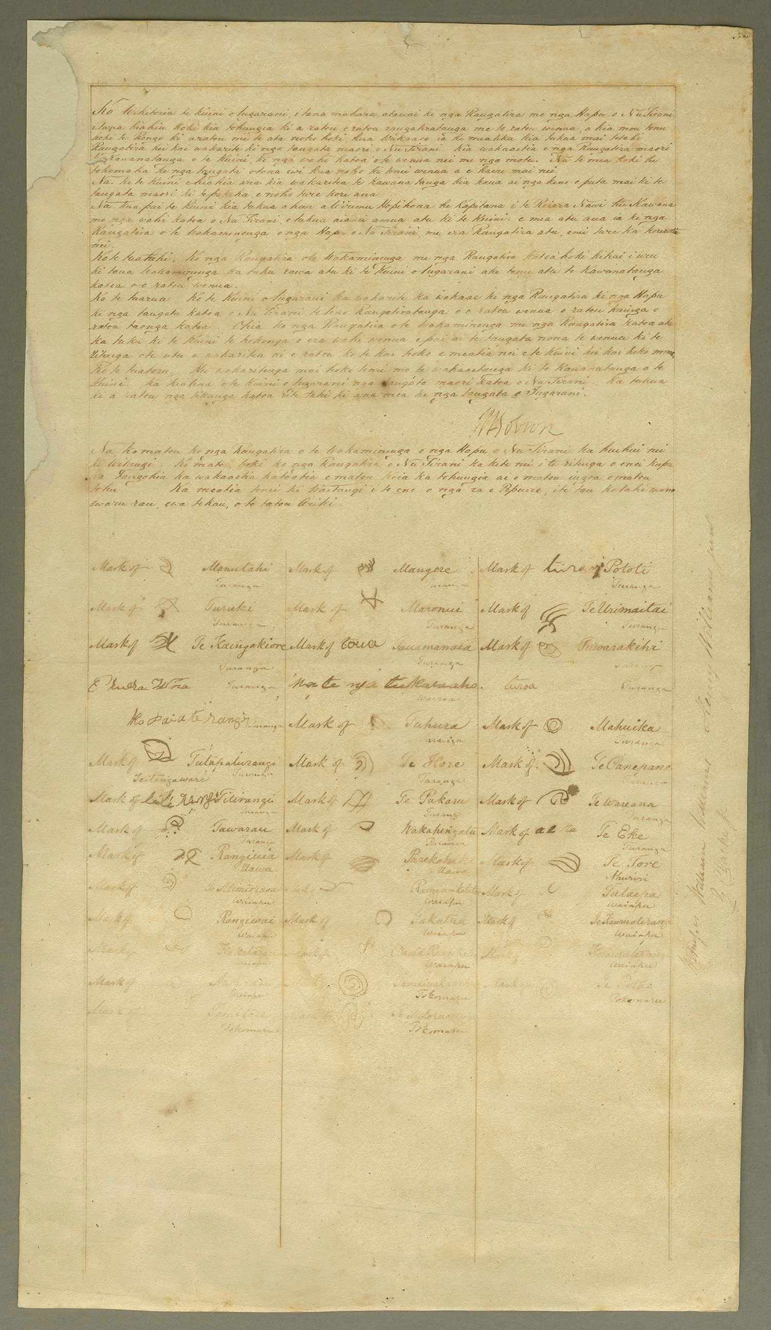 A rectangular sheet of paper with 3 neat columns of signatures and marks under handwritten text at the top.