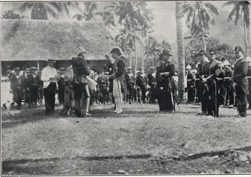 Black and white photo showing Lord Ranfurly in Rarotonga