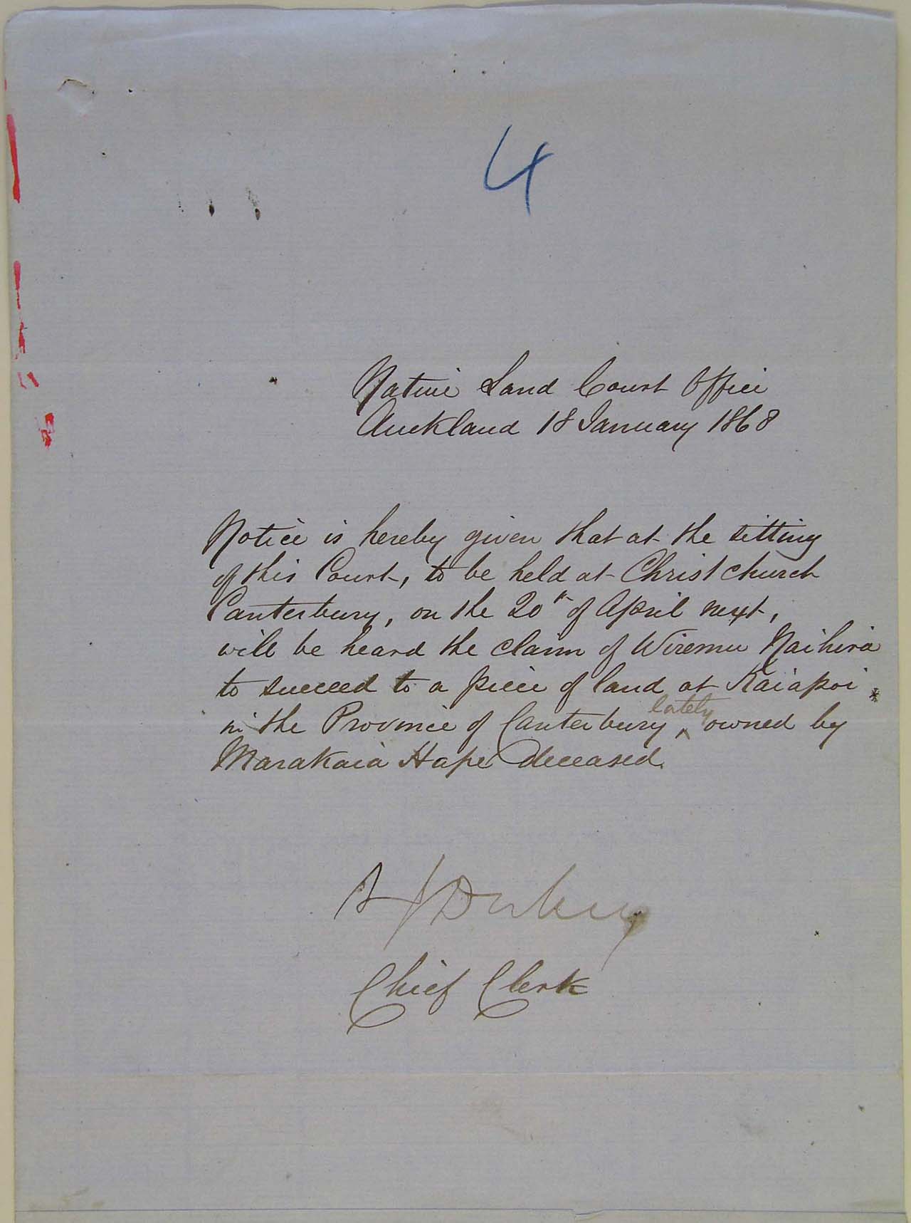 Land claim by Wi Naehira - 1868 - Top