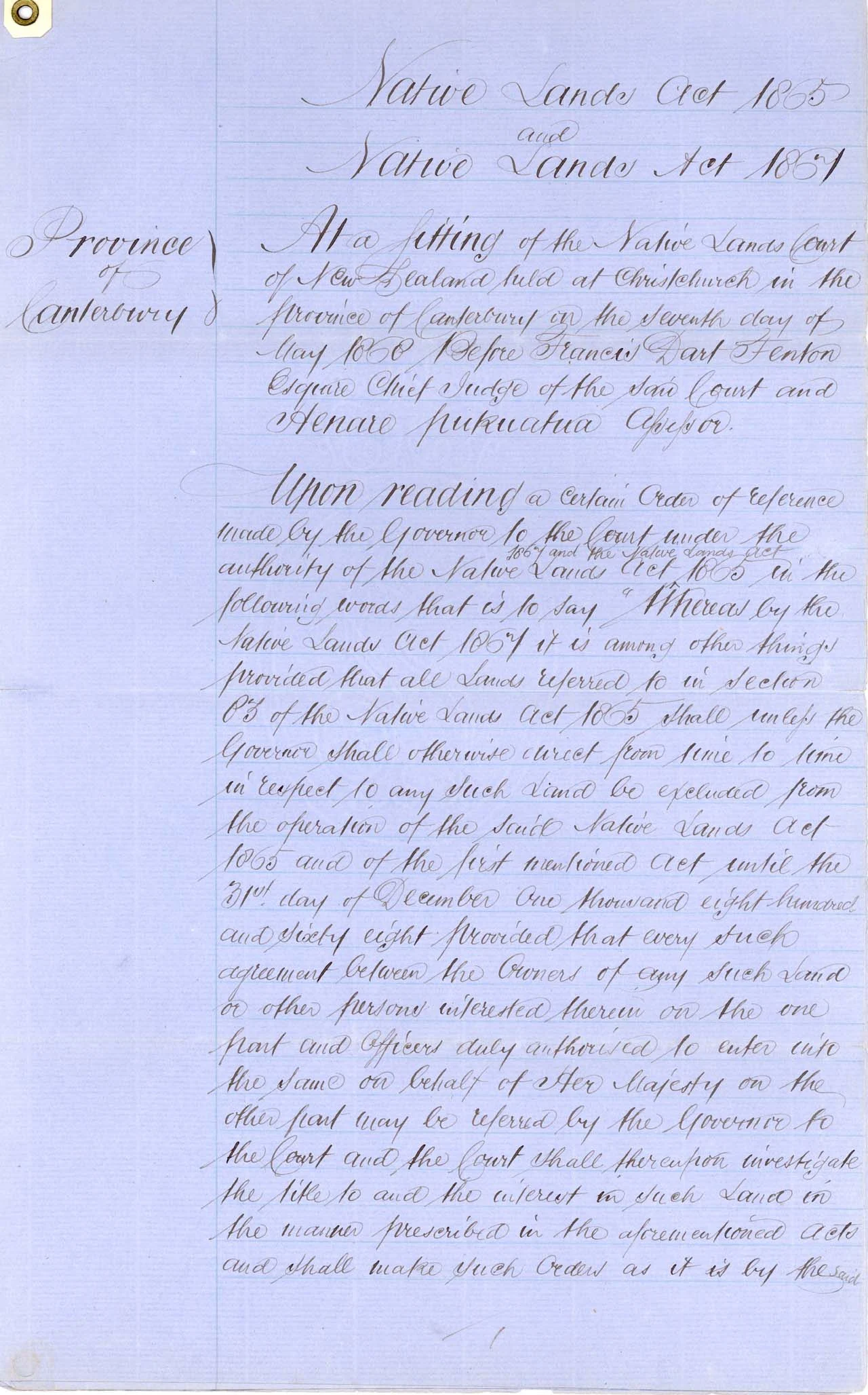 22 - Descriptions Arowhenua Reserves Awarded - 1868 - Page 1
