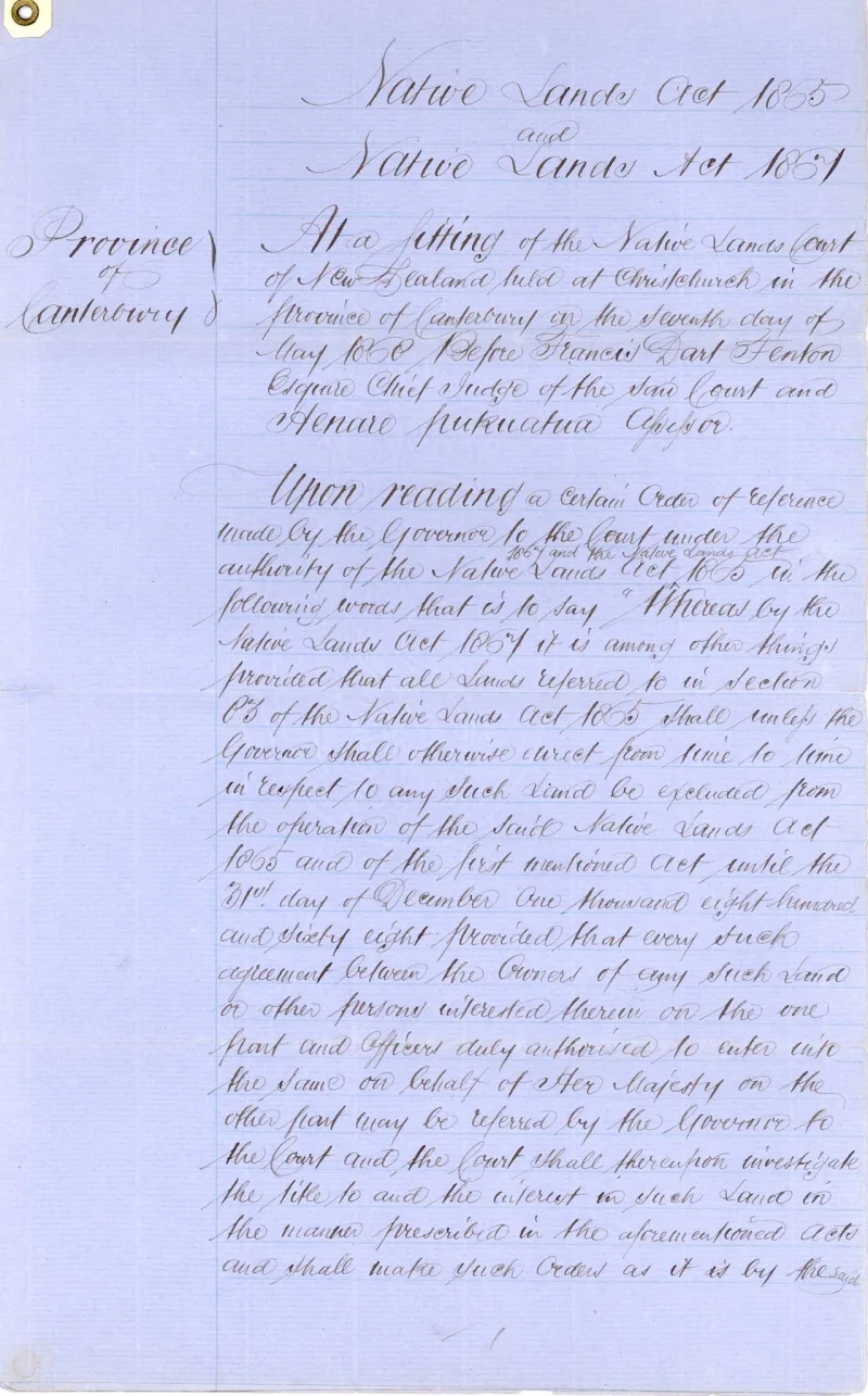 22 - Descriptions Arowhenua Reserves Awarded - 1868 - Page 1