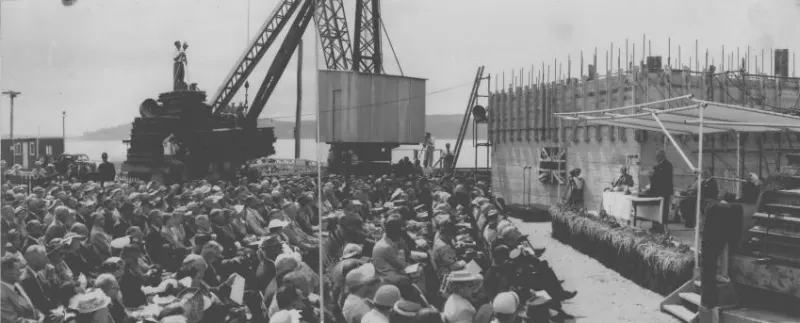 Crowd gathered at Auckland Harbour Bridge unveiling ceremony