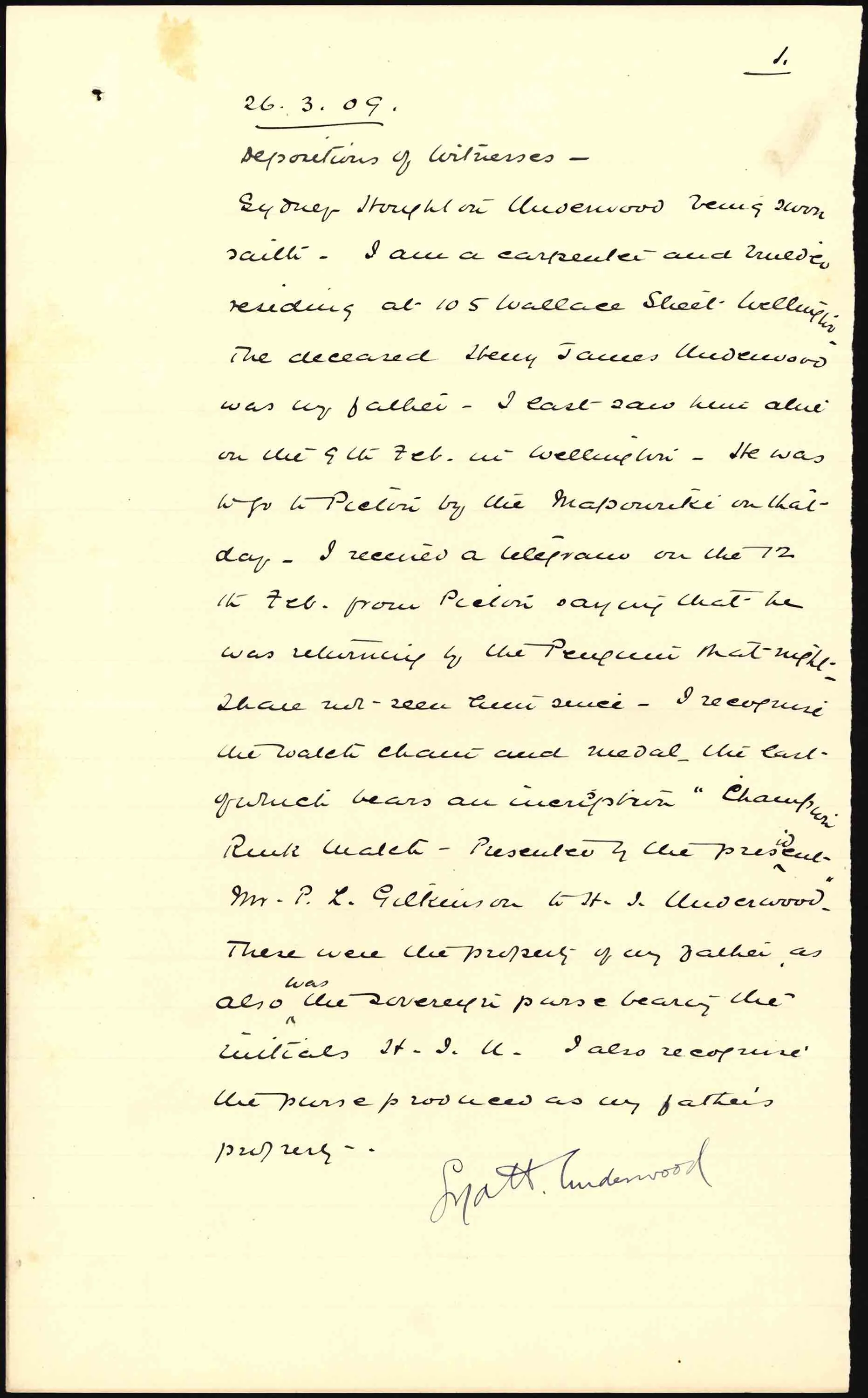 Deposition of witness for Henry James Underwood