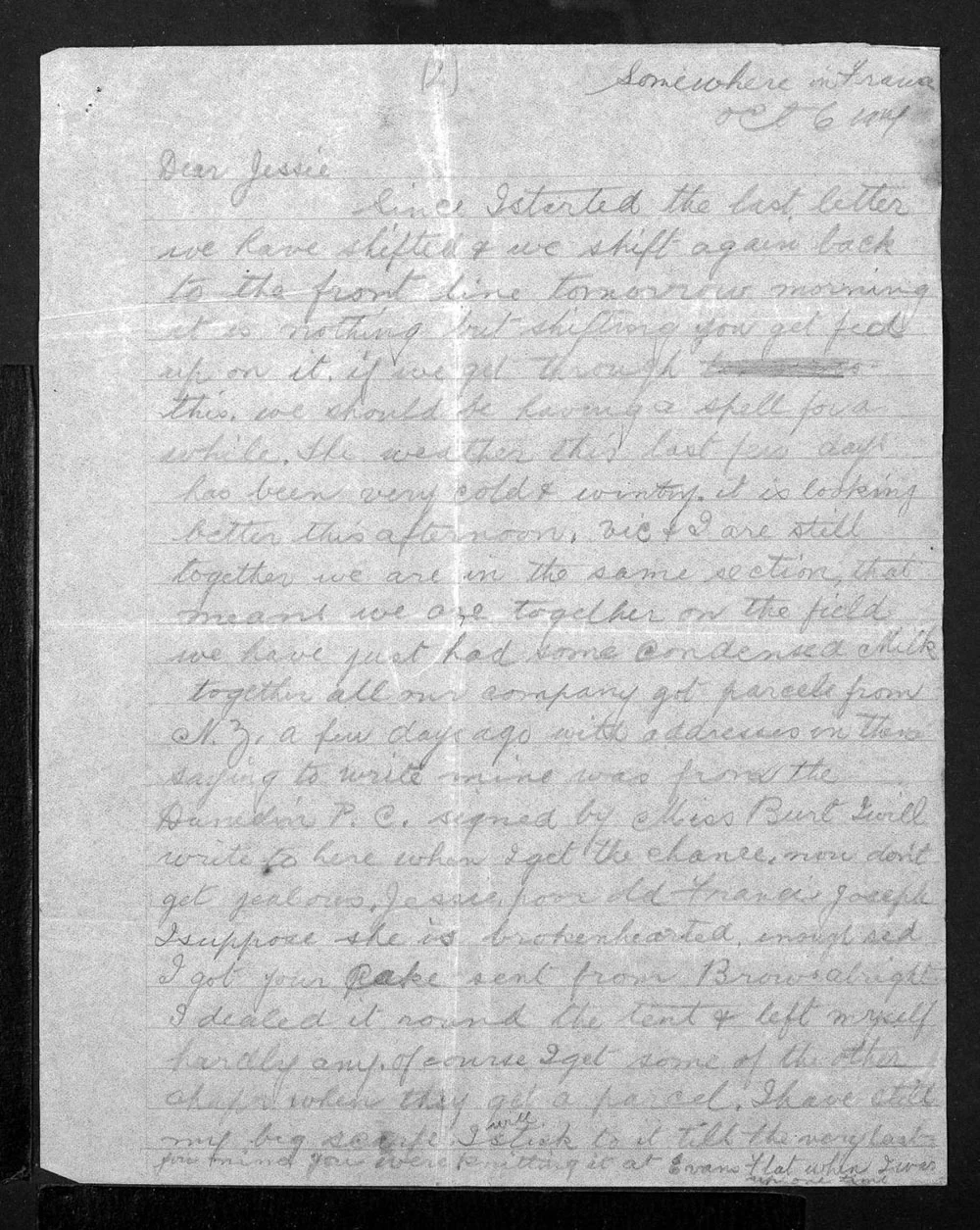 Alexander Mee Letters to Jessie - 6 October 1917 - Page 1