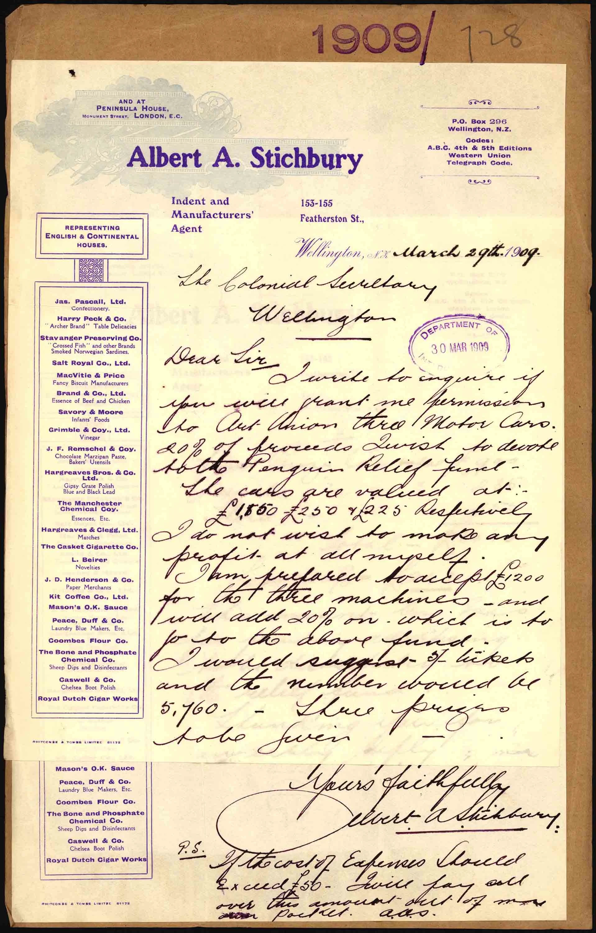 First page of Mr. Stichburry’s letter