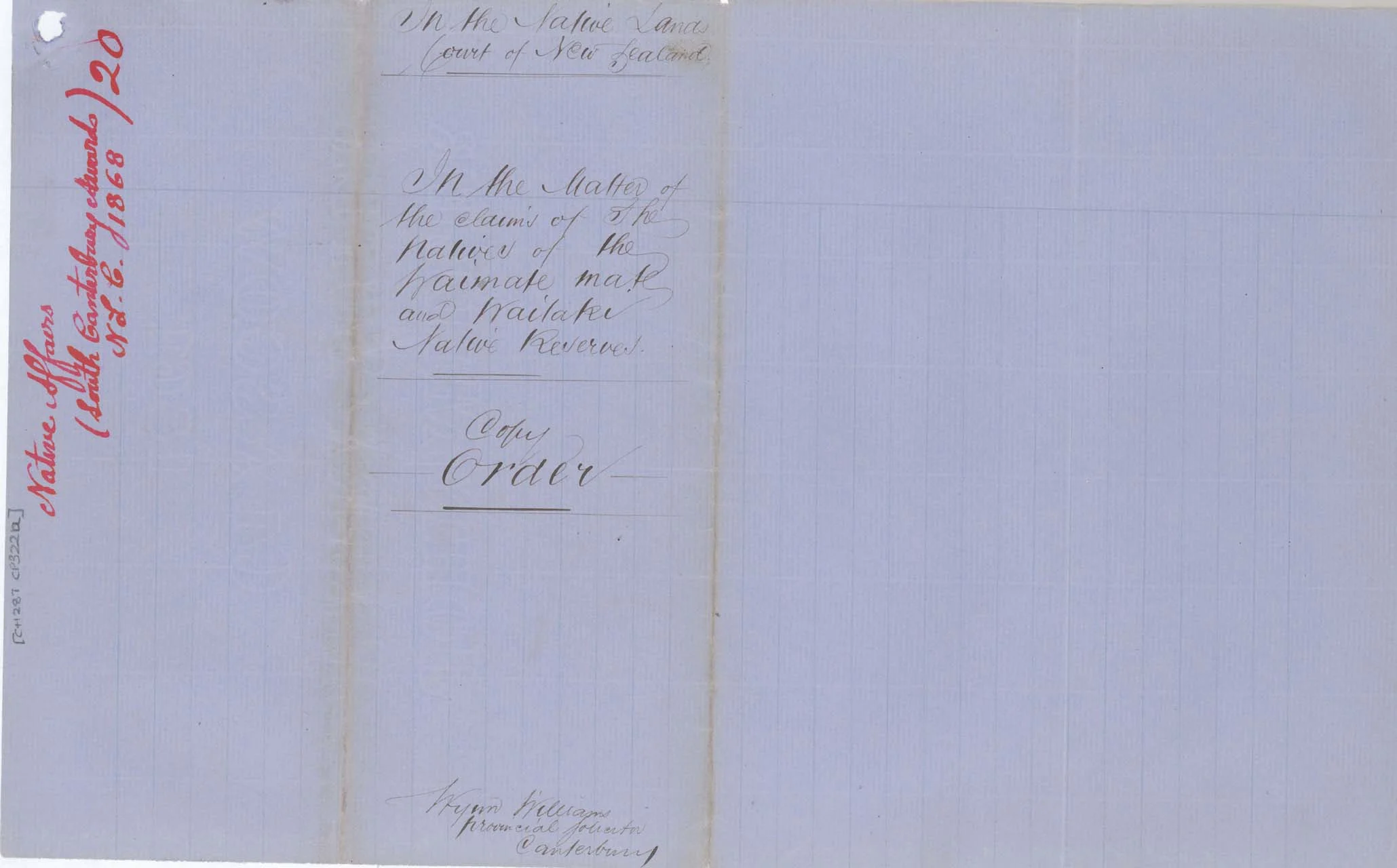 Descriptions - Sth Canterbury Native Land Court Reserves of 1868 - Cover