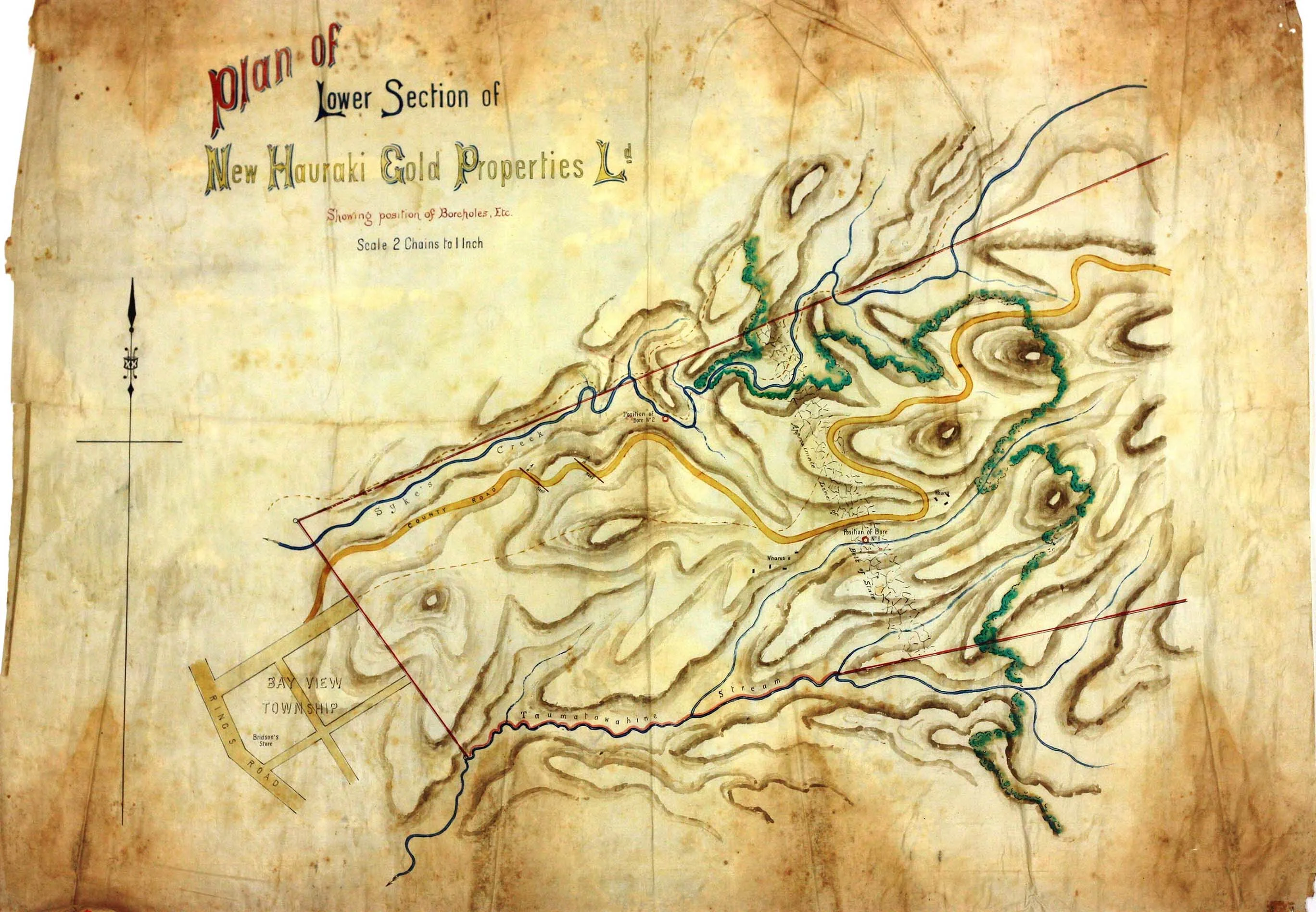 Faded plan of Hauraki gold properties