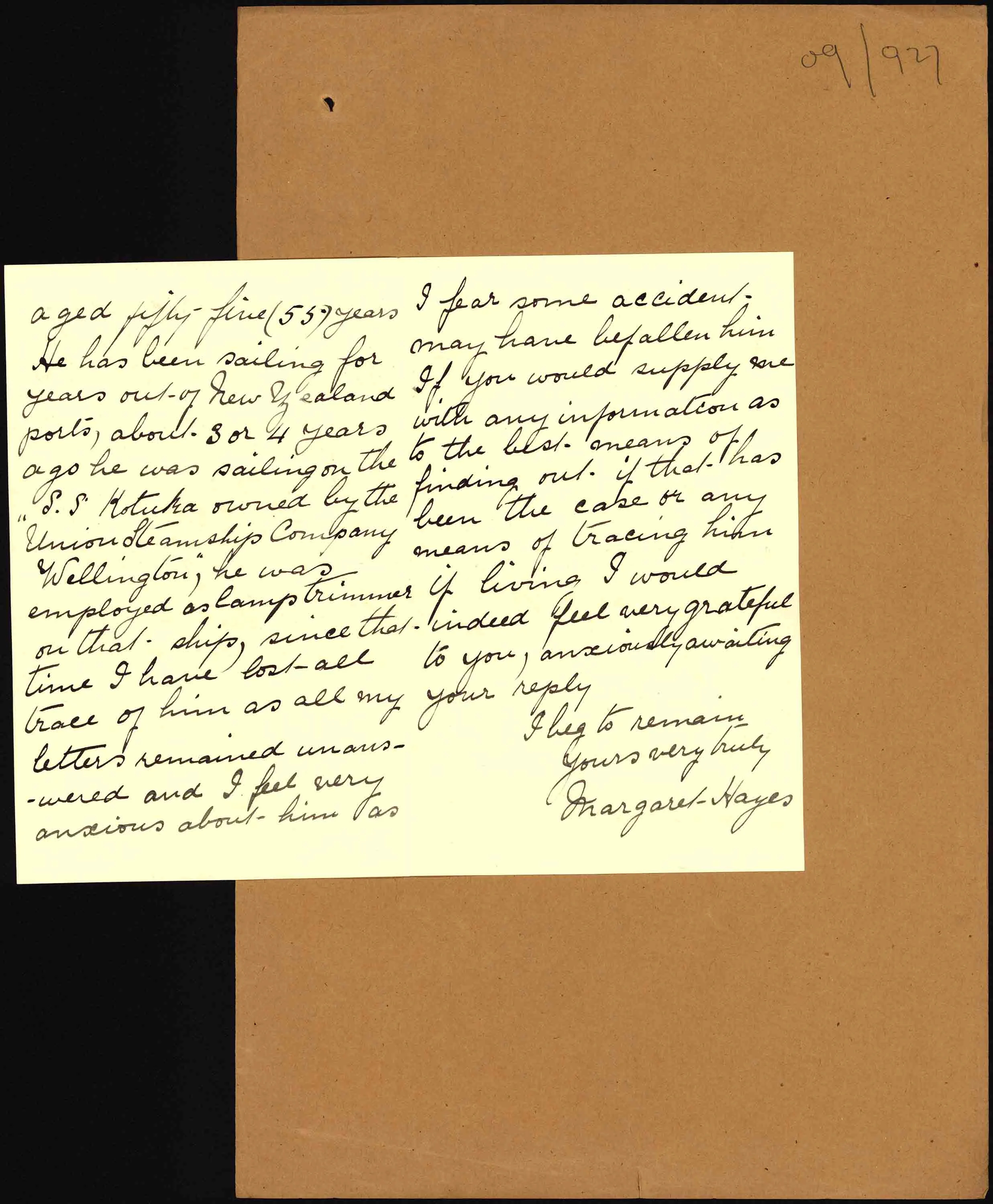 Second page of Mr Hayes' letter