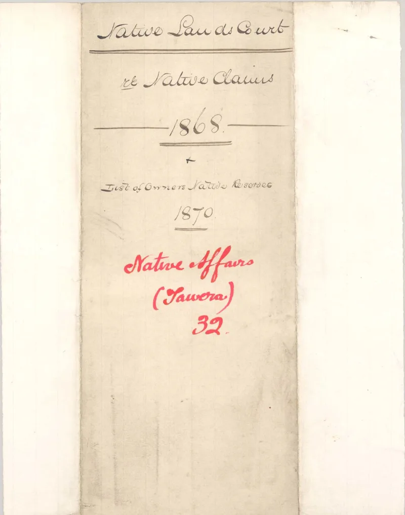 List of Owners, Tawera Reserve - 1868 - Cover