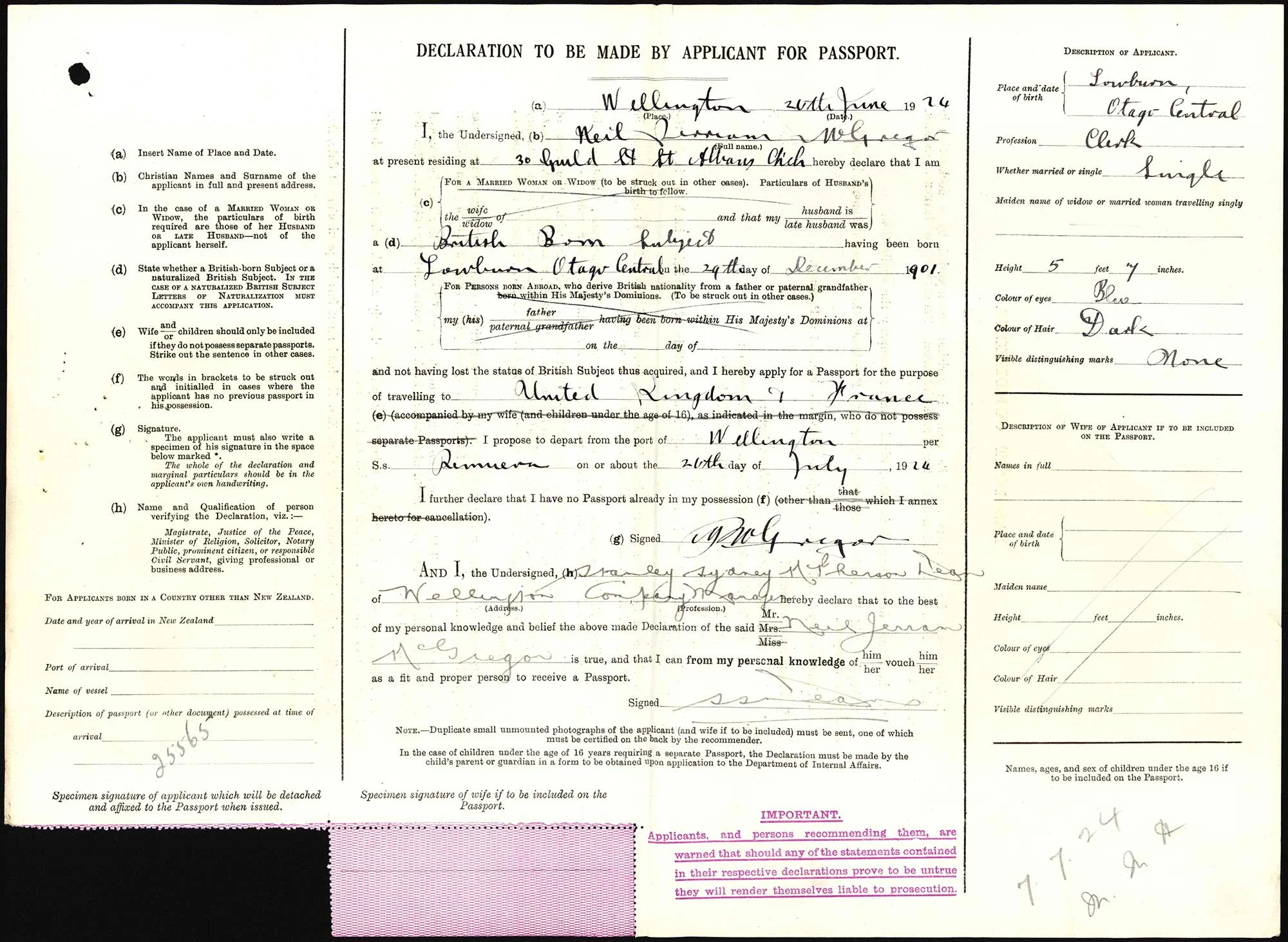 Neil Perriam McGregor passport application