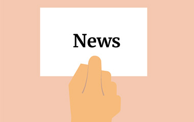 Illustration of a hand holding a white card with the words News written on it. 