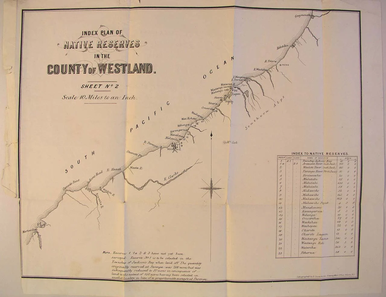 Map of Westland Reserves - 1870